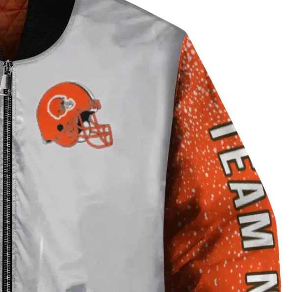 custom cleveland browns speckled arms brown gray bomber jacket premium grade