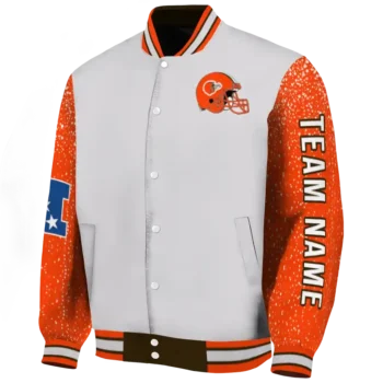 custom cleveland browns speckled arms brown gray varsity jacket best selling.webp