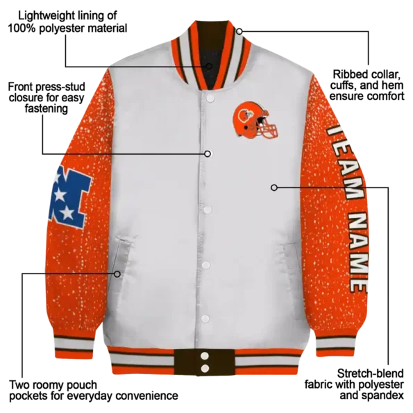 custom cleveland browns speckled arms brown gray varsity jacket new arrival.webp