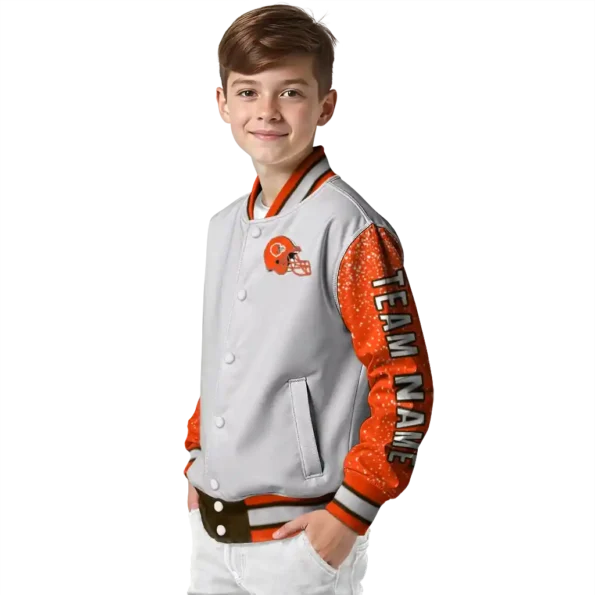 custom cleveland browns speckled arms brown gray varsity jacket trendy.webp