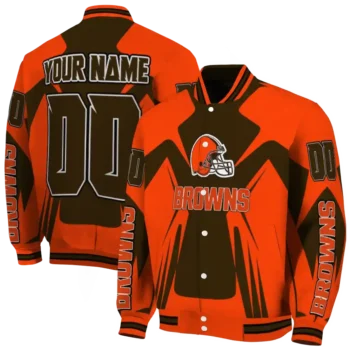 custom cleveland browns spider mark brown crocs varsity jacket fashion forward.webp