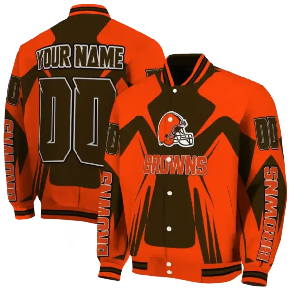custom cleveland browns spider mark brown crocs varsity jacket fashion forward.webp