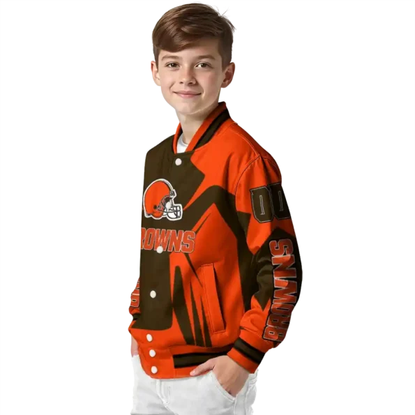 custom cleveland browns spider mark brown crocs varsity jacket trendy.webp