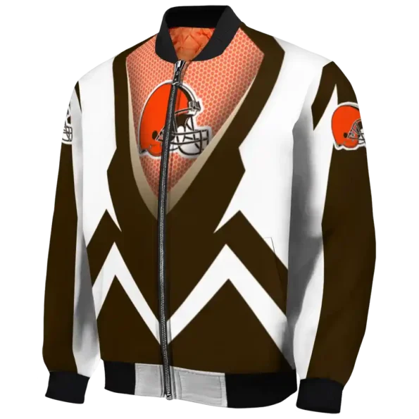 custom cleveland browns v stripes brown white bomber jacket best selling