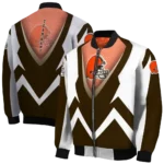 custom cleveland browns v stripes brown white bomber jacket best selling