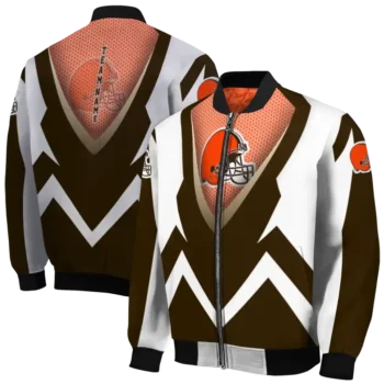custom cleveland browns v stripes brown white bomber jacket fashion forward