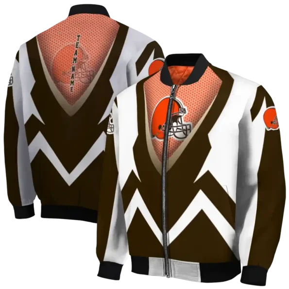 custom cleveland browns v stripes brown white bomber jacket fashion forward