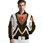custom cleveland browns v stripes brown white bomber jacket best selling