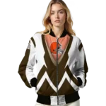 custom cleveland browns v stripes brown white bomber jacket best selling