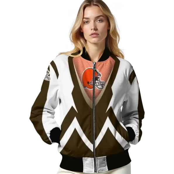 custom cleveland browns v stripes brown white bomber jacket latest model