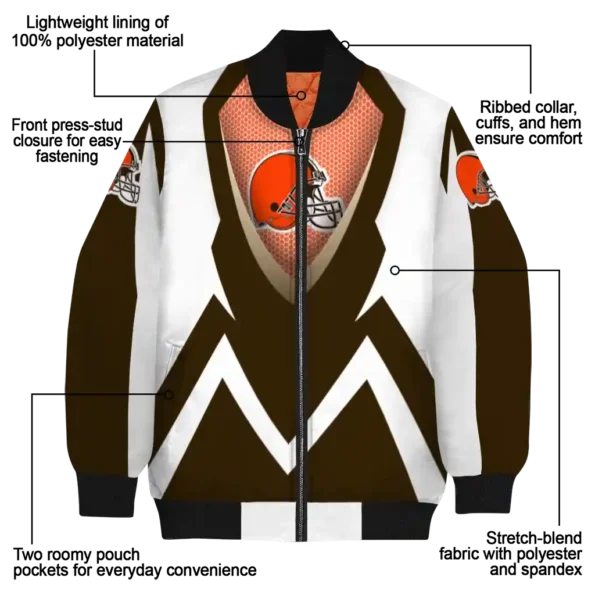 custom cleveland browns v stripes brown white bomber jacket new arrival