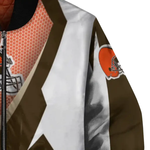 custom cleveland browns v stripes brown white bomber jacket premium grade