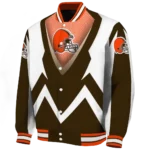 custom cleveland browns v stripes brown white varsity jacket best selling.webp
