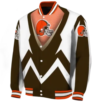 custom cleveland browns v stripes brown white varsity jacket best selling.webp