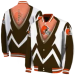 custom cleveland browns v stripes brown white varsity jacket best selling.webp