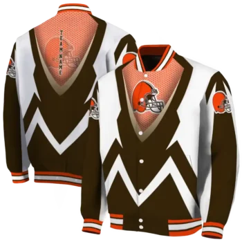 custom cleveland browns v stripes brown white varsity jacket fashion forward.webp
