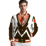 custom cleveland browns v stripes brown white varsity jacket best selling.webp