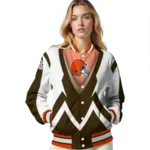custom cleveland browns v stripes brown white varsity jacket best selling.webp