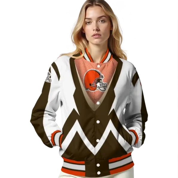 custom cleveland browns v stripes brown white varsity jacket latest model.webp