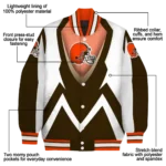 custom cleveland browns v stripes brown white varsity jacket best selling.webp