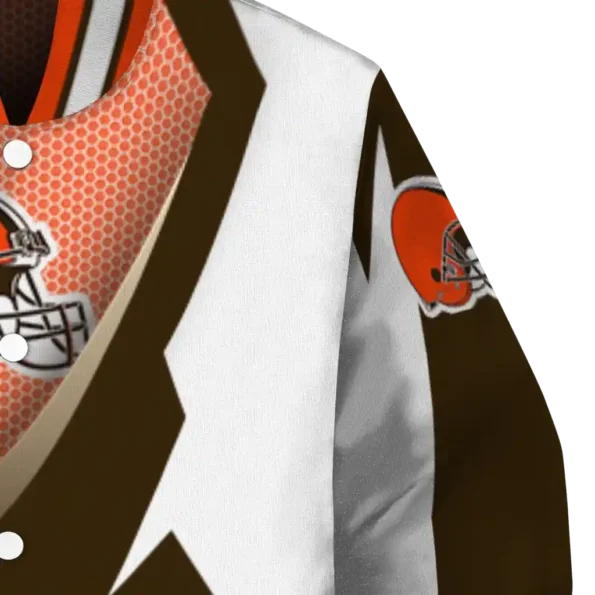 custom cleveland browns v stripes brown white varsity jacket premium grade.webp