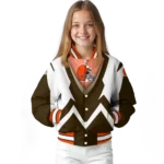 custom cleveland browns v stripes brown white varsity jacket best selling.webp