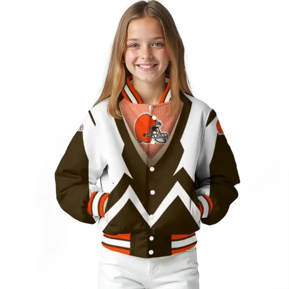 custom cleveland browns v stripes brown white varsity jacket top rated.webp