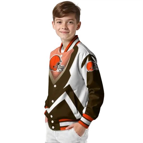 custom cleveland browns v stripes brown white varsity jacket trendy.webp