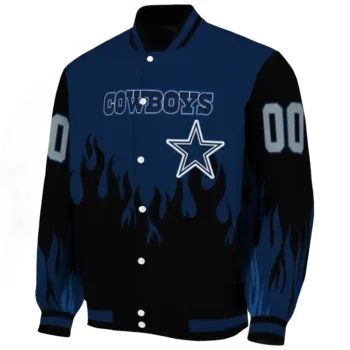 custom dallas cowboys flame border blue black varsity jacket best selling.webp