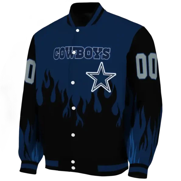 custom dallas cowboys flame border blue black varsity jacket best selling.webp