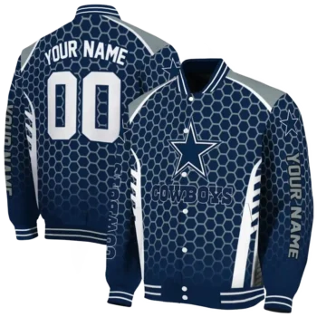 custom dallas cowboys hexagon grid blue varsity jacket fashion forward.webp