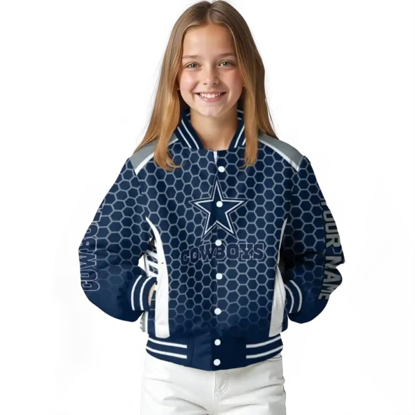 custom dallas cowboys hexagon grid blue varsity jacket top rated.webp