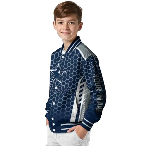 custom dallas cowboys hexagon grid blue varsity jacket trendy.webp
