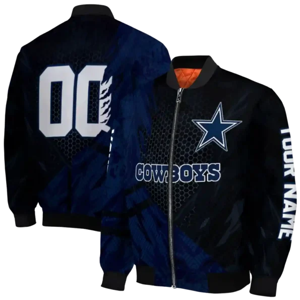 custom dallas cowboys hexagon mesh blue black bomber jacket fashion forward