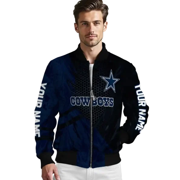 custom dallas cowboys hexagon mesh blue black bomber jacket high quality