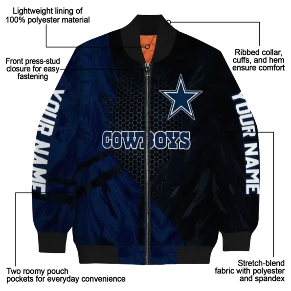 custom dallas cowboys hexagon mesh blue black bomber jacket new arrival