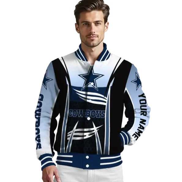 custom dallas cowboys mesh effect blue black varsity jacket high quality.webp