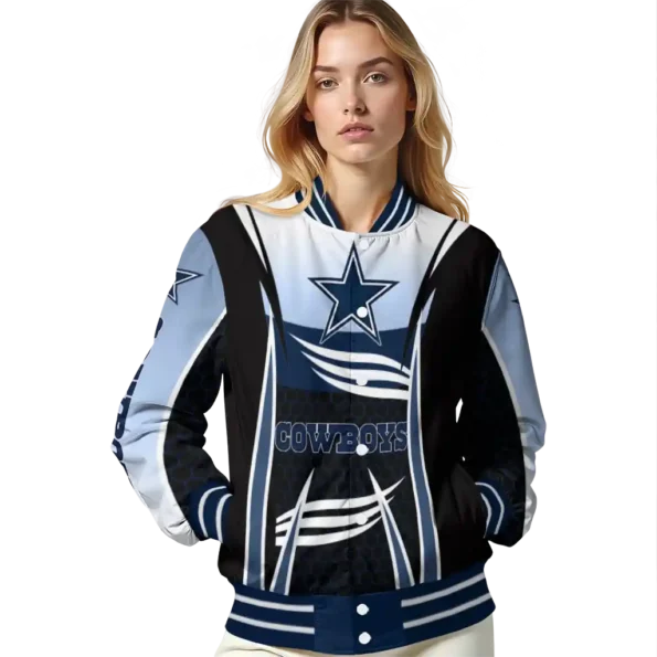 custom dallas cowboys mesh effect blue black varsity jacket latest model.webp