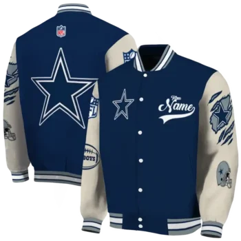 custom dallas cowboys razorback outline blue nude varsity jacket fashion forward.webp