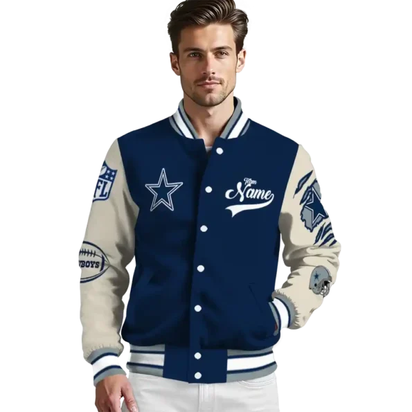 custom dallas cowboys razorback outline blue nude varsity jacket high quality.webp