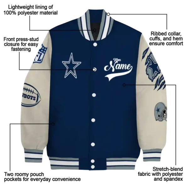 custom dallas cowboys razorback outline blue nude varsity jacket new arrival.webp