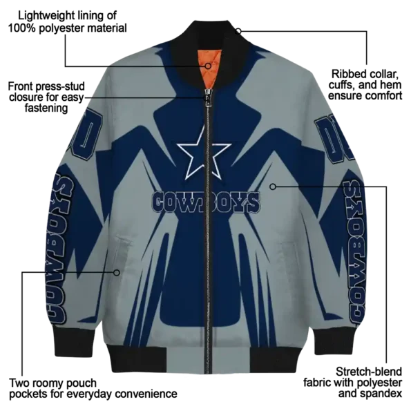 custom dallas cowboys spider mark blue grey crocs bomber jacket new arrival