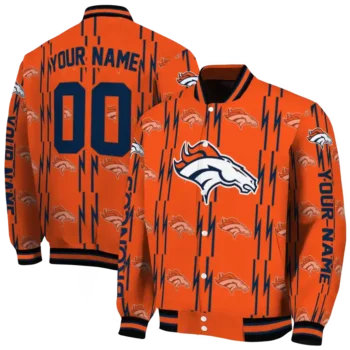 custom denver broncos bolt stripe orange varsity jacket fashion forward.webp