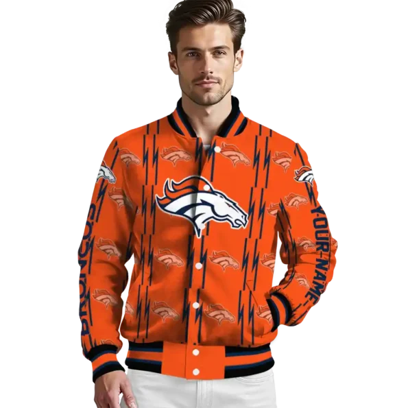 custom denver broncos bolt stripe orange varsity jacket high quality.webp