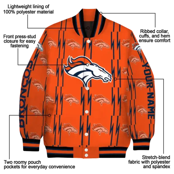 custom denver broncos bolt stripe orange varsity jacket new arrival.webp