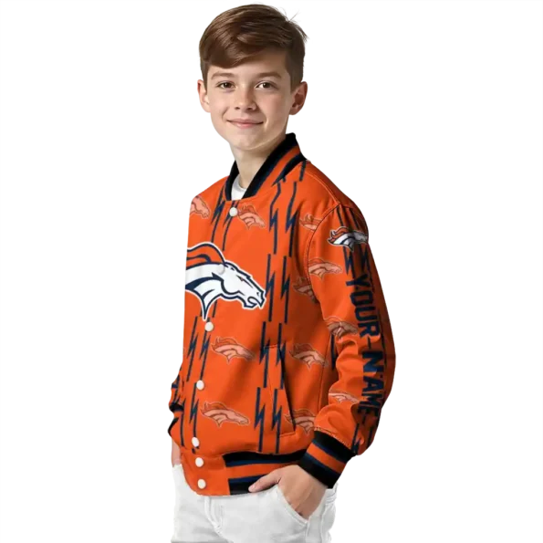 custom denver broncos bolt stripe orange varsity jacket trendy.webp