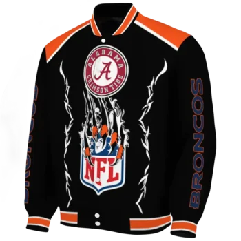 custom denver broncos claw blood orange black varsity jacket best selling.webp
