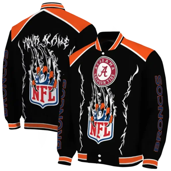 custom denver broncos claw blood orange black varsity jacket fashion forward.webp