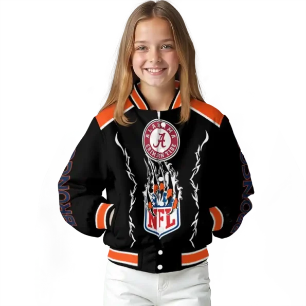 custom denver broncos claw blood orange black varsity jacket top rated.webp