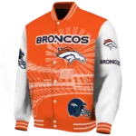 custom denver broncos ferris arena orange white varsity jacket best selling.webp